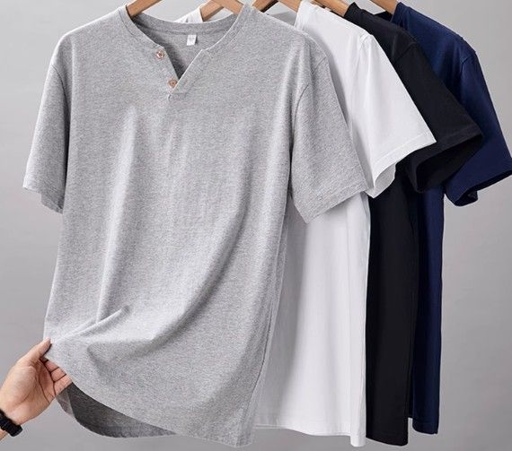 Summer new style cotton V-neck short-sleeved T-shirt for men, half-sleeve simple button-down casual shirt, undergarment, base layer shirt, sweatshirt