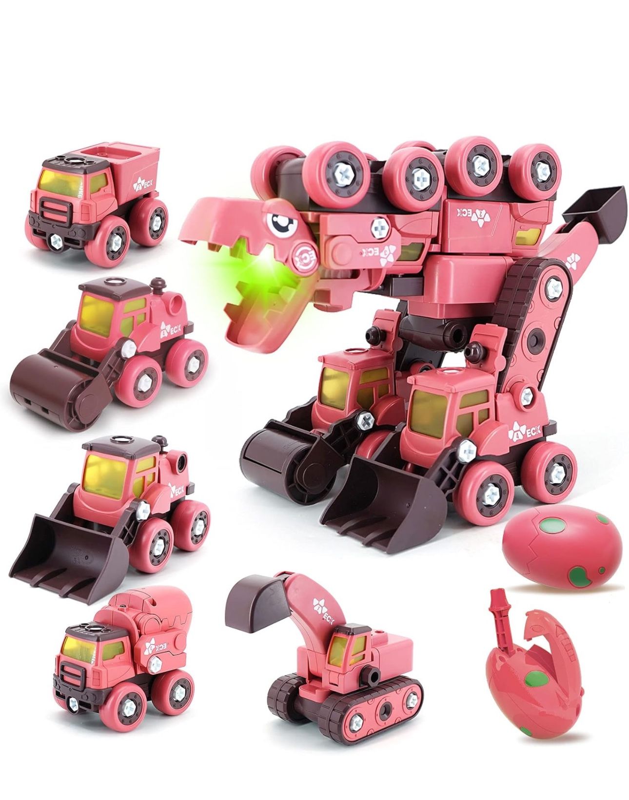 Take Apart Dinosaur Toys for Kids 5-8, 5 in 1 Construction Vehicles Transform into Big Dinosaur Robot STEM Toys for 3 4 5 6 7 8 Year Old Kids, Boys
