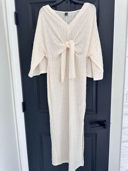 SHEIN Cream Textured Maxi Dress with Tie Front