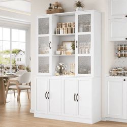 70.9'' Kitchen Pantry Cabinet with Doors, 5 Tier Buffet Storage Cabinet with Adjustable Shelves, White