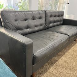 Modern Gray Leather Sofa – Excellent Condition