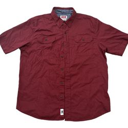 Wrangler Men’s Maroon Grey Casual Short Sleeve Pocketed Button Up Shirt Size L