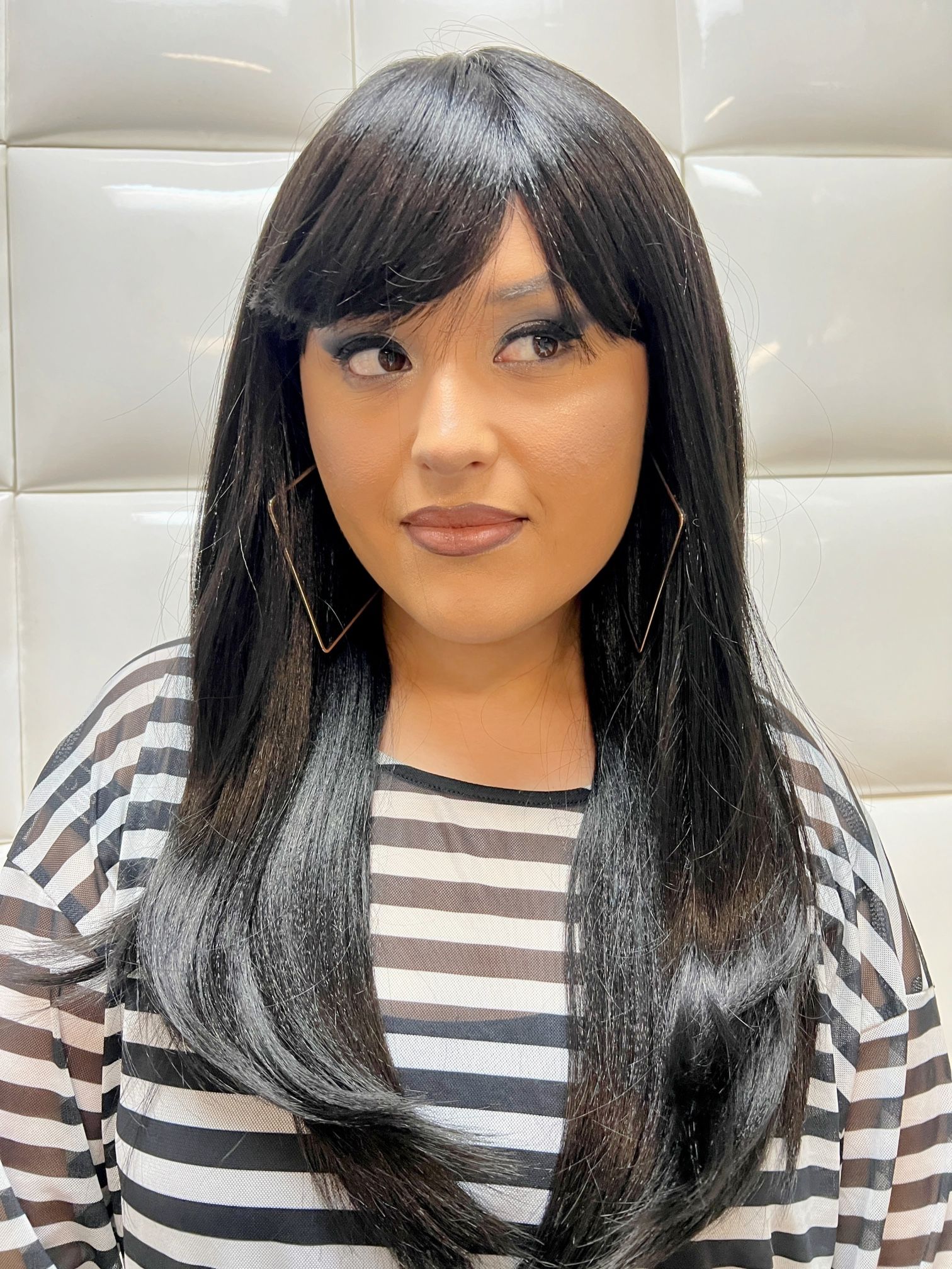 Synthetic Black Wig-costume Cosplay Dress Up-brand New $40- Peluca Negra Nueva Con Flequillo 