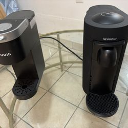 Coffee Table, Keurig Machine And Nespresso Vertuo Plus 