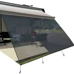 RV Awning Sun Shade Screen Camper Travel Trailer Sunshade 10'X18'3'', Black Fit for 19' Awning, Front, Mesh, Motorhome Sunscreen, UV Blocke