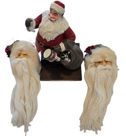 Norman Rockwell Santa Claus With Sack & Santa Ornaments 

Two Santa ornaments and a Norman Rockwell  Santa Figurine
