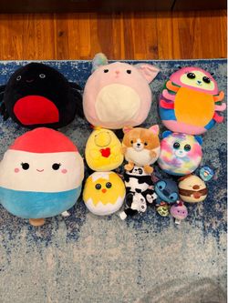 Various Squishmallows and TY Squish dolls