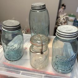 4 antique mason jars