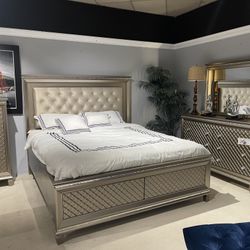 Gold LED Bedroom  - 4 Pc Queen Set