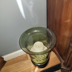 Tall Green Vase With Pillar Candle Included