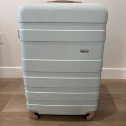 Grey Green Hardshell Checked Luggage With Spinner Wheels Suitcase