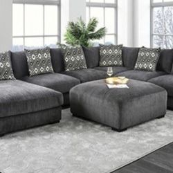 Brand New Grey Super Plush Chenille U-Shaped Sectional Sofa (Ottoman Sold Separately)(Pillows Included)