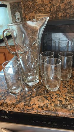 Set Of Eight Glasses And Pitcher