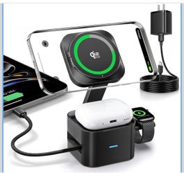 25W Magnetic Wireless Charging Station, 4-in-1 Foldable 65W Adapter, Retractable USB-C Cable, Wireless Charger For iPhone 18/17/16/15/14/13/AirPods &