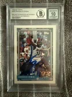 1992 Topps #362 Shaquille O’Neal autographed Beckett 10