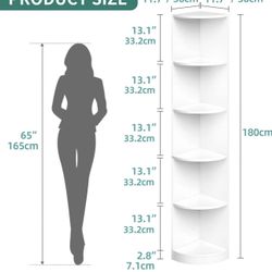 FC Design 5-Tier Corner Shelf 70.8" Tall Modern Free Standing Corner Bookshelf - White