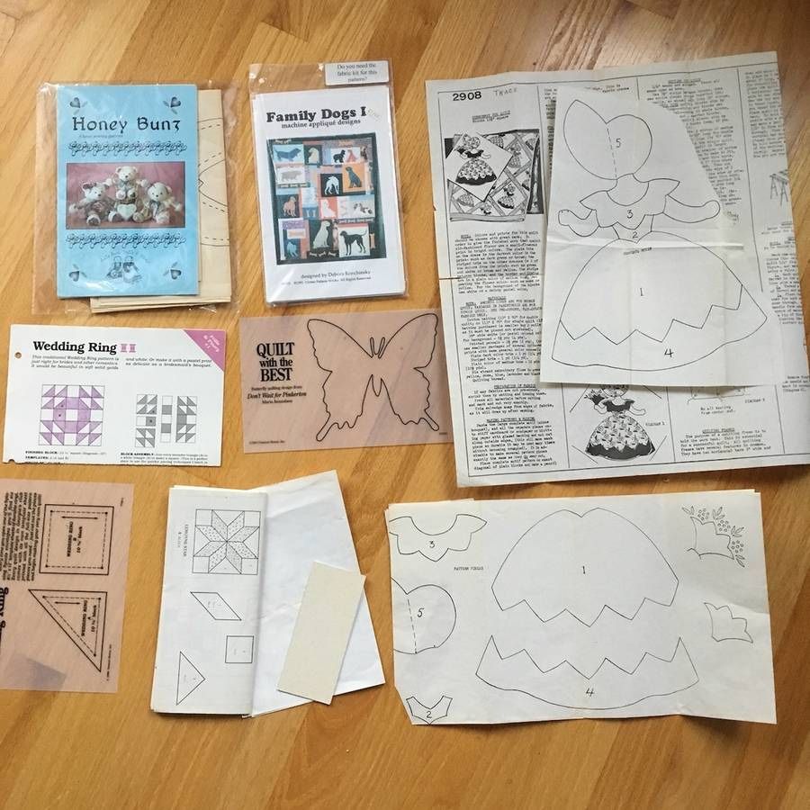 Lot of Sewing Machine Dog Applique Blanket and Bunny Rabbit Softie Patterns