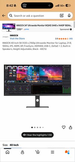 INNOCN 5k 40in monitor