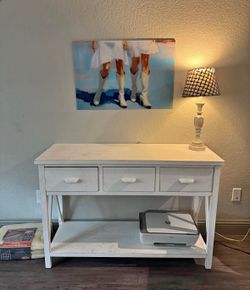 white rustic solid wood console table
