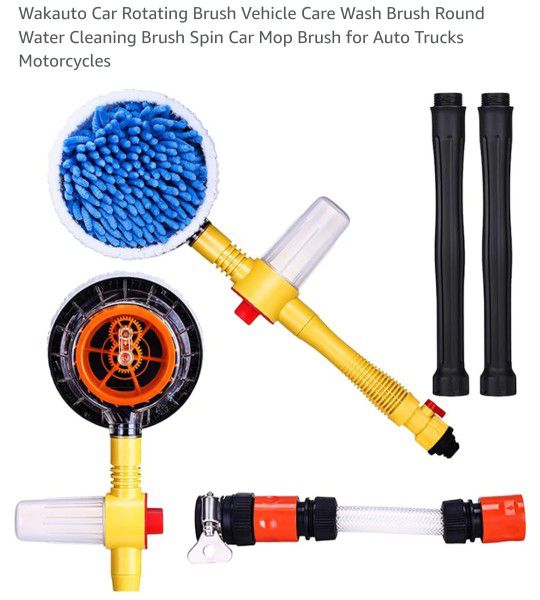 Wakauto Car Rotating Brush Vehicle Care Wash Brush Round Water Cleaning Brush Spin Car Mop Brush for Auto Trucks Motorcycles
