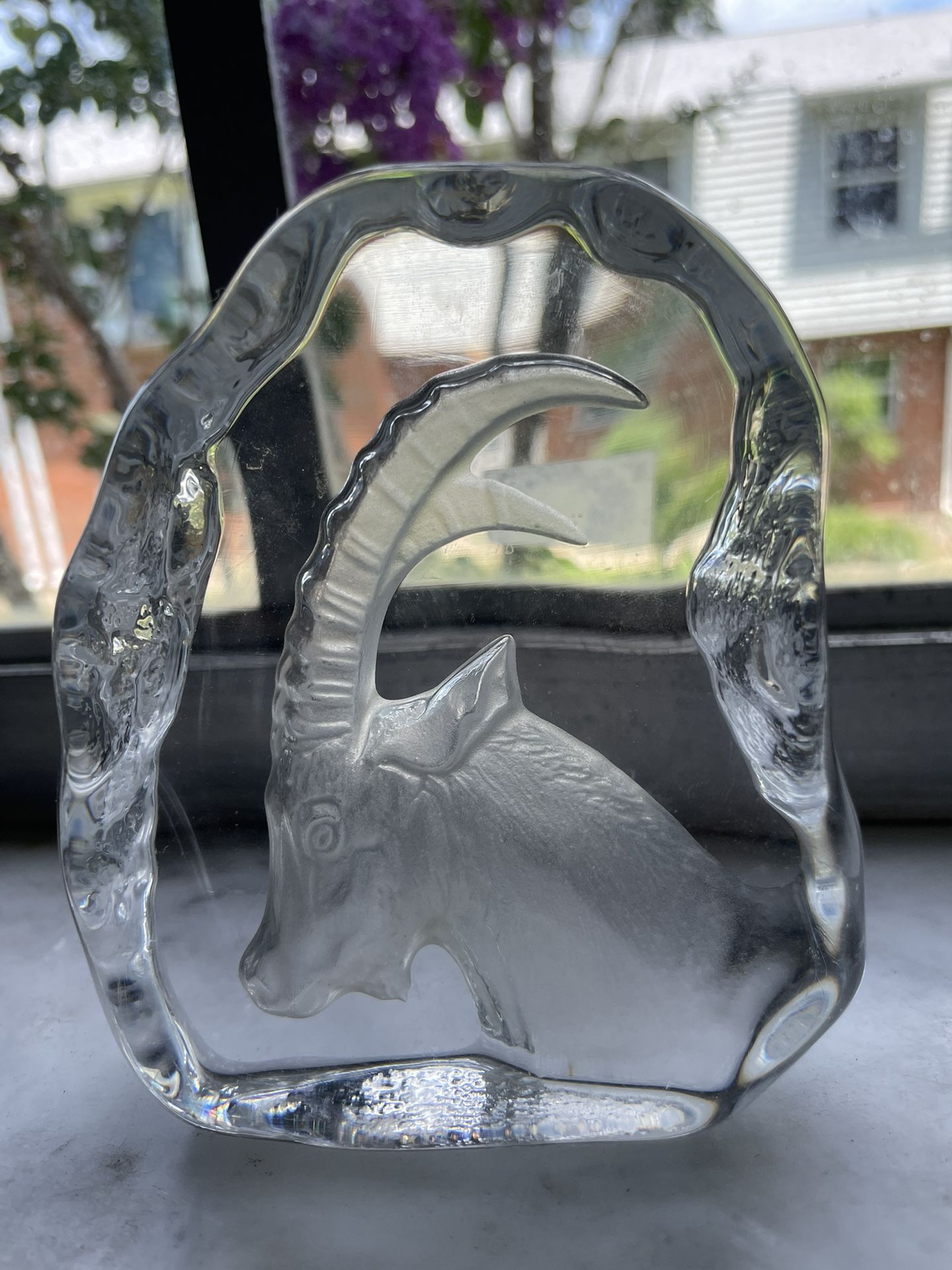 Antique Vintage Glass Engraved Ram Collectible