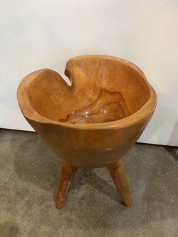 Natural Carved Wood Planter Stand