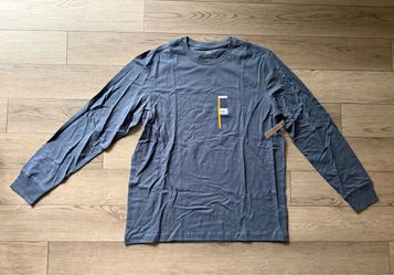 NEW-George Men's Long Sleeve Crew Tee Large Washed Indigo