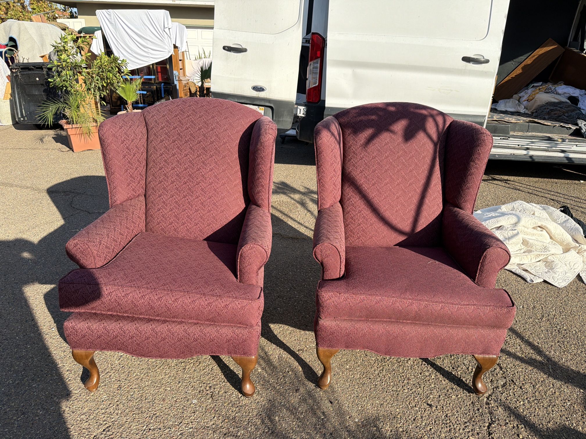 Set For Sale - Big Furniture Sidewalk Sale  Pair of Classic Burgundy Wingback Chairs – Excellent Condition