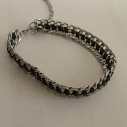 Leather and Chain Double Wrap Bracelet