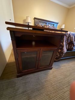 Cherry Wood TV Stand with Glass Door Cabinet