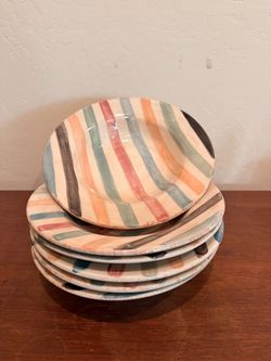 Stoneware Dinner Bowl with Multicolor Stripes – Set of 6