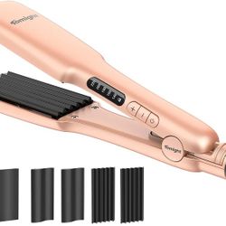 3 in 1 Hair Straightener, Hair Crimper with 6 Ceramic Plates, Hair Curler Hair Waver with Adjustable Temperature LED Display Suitable for All Hair, AC