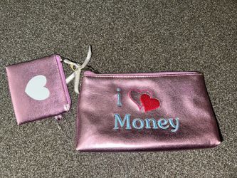 Pink Shiny Large “I Love Money” & Small Heart Pouches