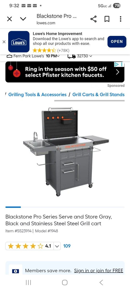 New In Box - Blackstone Grill Prep Serve And Store Prep Cart