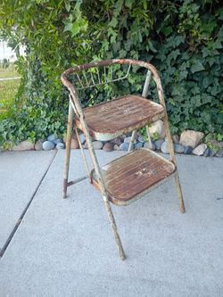 Vintage Metal Step Stool with Back Rest