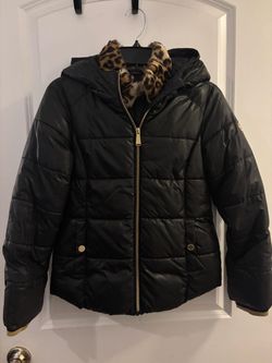 Michael Kors Jacket Girls size 14, Black  with Gold and Leopard Trim