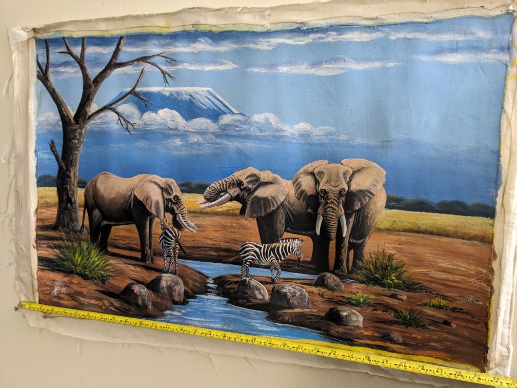 Oil And Hand Painting Of Safari Animals on African Plains. Cheetahs, Zebras, Elephants etc