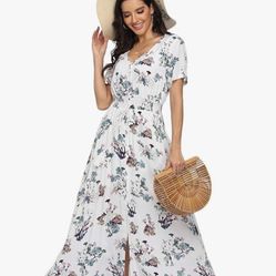 Women floral Maxi Dress - Casual, White 