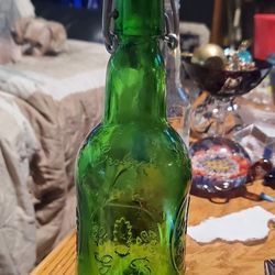 

Vintage Grolsche Flip top Beer Bottle Ornate Green Collectible Beer Bottle 1 Pint Bottles Holland htf