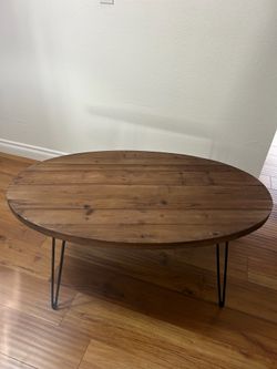 Oval Reclaimed Wood Coffee Table with Hairpin Legs