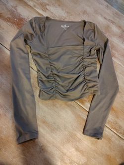 Hollister Long Sleeve Gray/Taupe Ruched Top XS