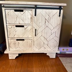 Rustic Barn-Style Cabinet / Side Table / Storage Unit - Distressed White Finish