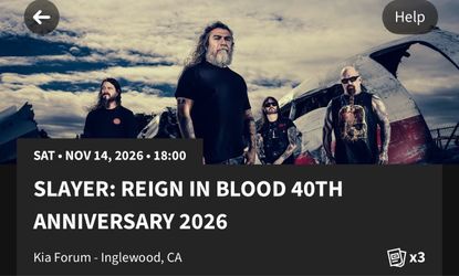 SLAYER Reign in Blood 40th Anniversary Tickets 11/14/26