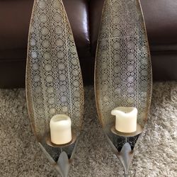 Metal Leaf Wall Candle Holders X2