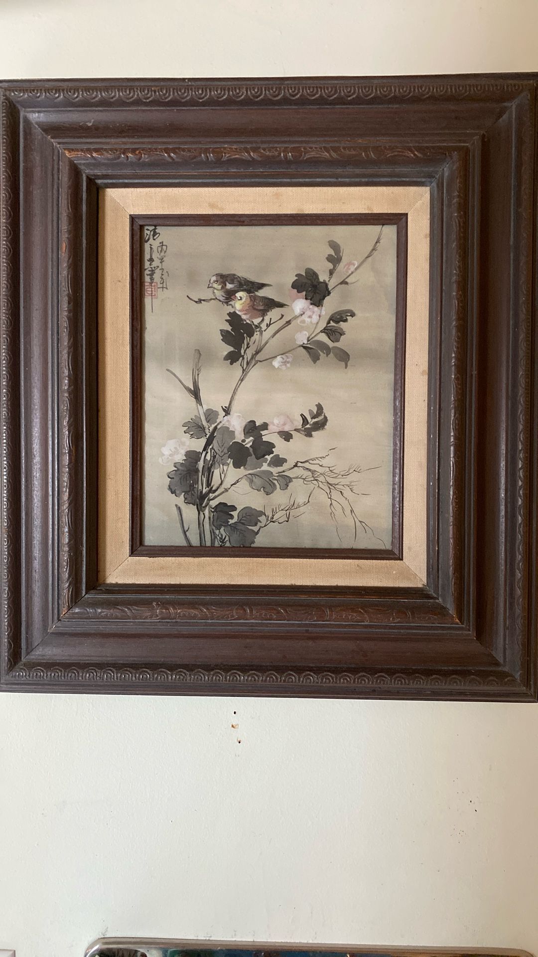 Asian Framed Artwork On Silk