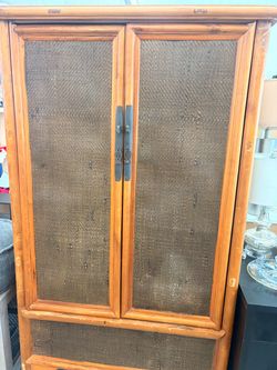 Wood Armoire Cabinet with Woven Panel Doors