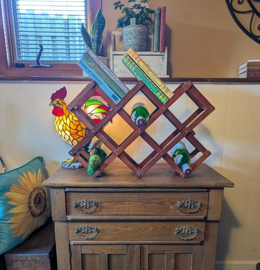Vintage Accordion Wood Folding Wine Book Rack