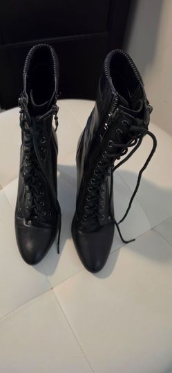 Black Leather Lace-Up Stiletto Ankle Boots.Size 7