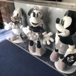 RARE Monochrome Mickey, Minnie and Donald DDS Duck Beanie Babies (from Tokyo Disneyland)