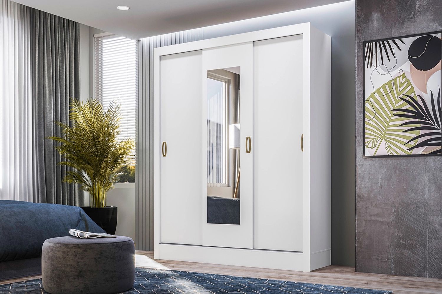 NEW SLIDING DOOR WARDROBE $649 AVAILABLE WHITE, GRAY AND BROWN Height – 80″ Width – 64.5″ Depth -21″.